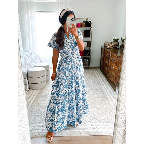 Anthropologie Maeve The Somerset Maxi Dress Blue White Fern Toile - Picture 6 of 12